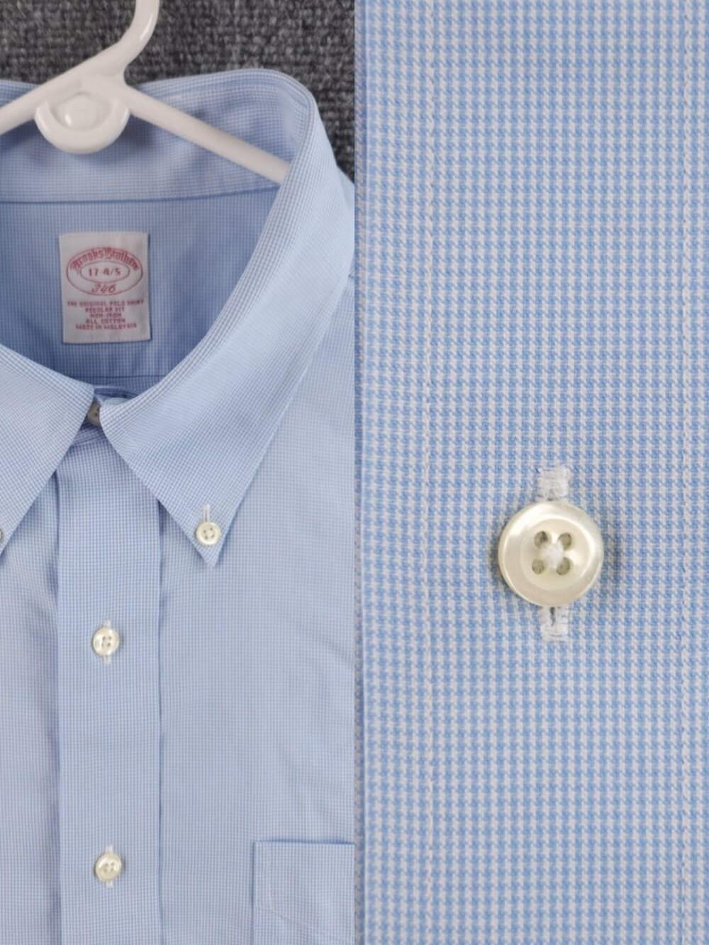 Brooks Brothers Cotton Check Non-Iron Button-Down 17 4/5 Blue Mens Pocket Shirt